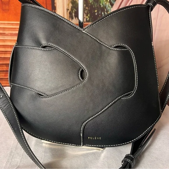 Polene Paris Black Leather Nodde Hobo Shoulder Crossbody Bag, adjustable strap - Picture 9 of 17